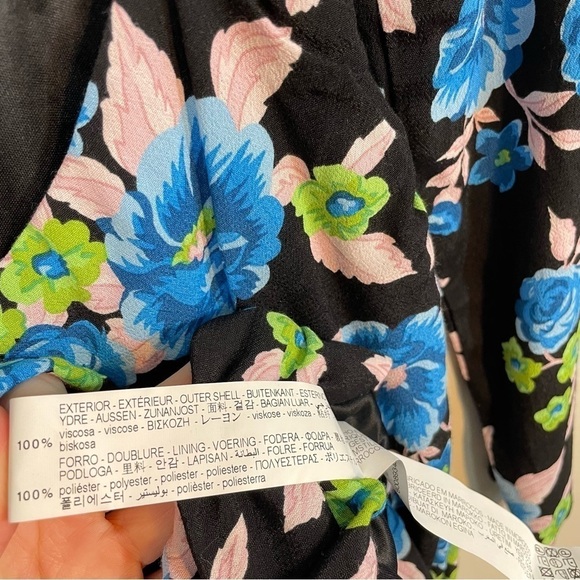 NWT Zara Floral Mini Long Sleeve Open Back Blue Black Dress Size Womens Medium - Picture 9 of 9